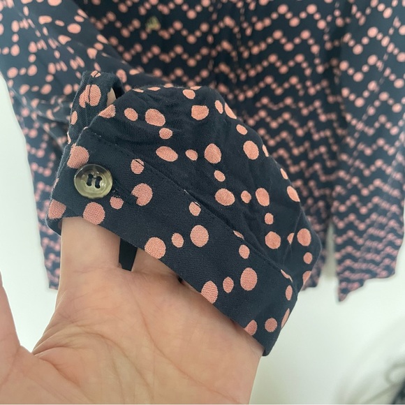 Anthropologie Maeve Woman Medium Navy Button Up Blouse Pink Polka Dots Business - Picture 6 of 14